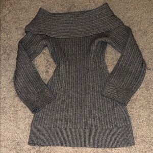 Off-Shoulder Ribbed Knit Women's Sweater Dress - Gray